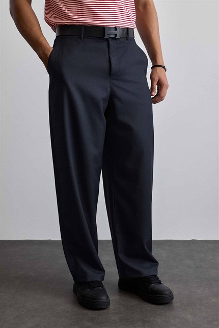 Erkek Smart Casual Bol Paça Relaxed Fit Pantolon Lacivert