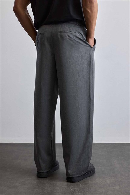Erkek Smart Casual Bol Paça Relaxed Fit Pantolon Gri