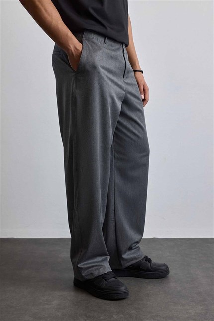 Erkek Smart Casual Bol Paça Relaxed Fit Pantolon Gri