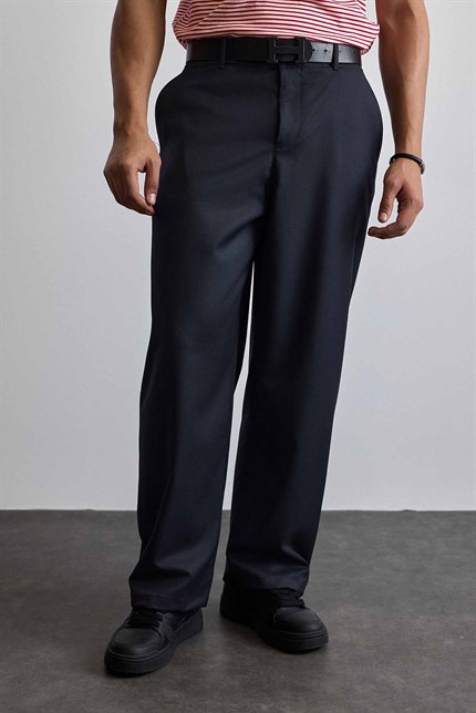 Erkek Smart Casual Bol Paça Relaxed Fit Pantolon Lacivert