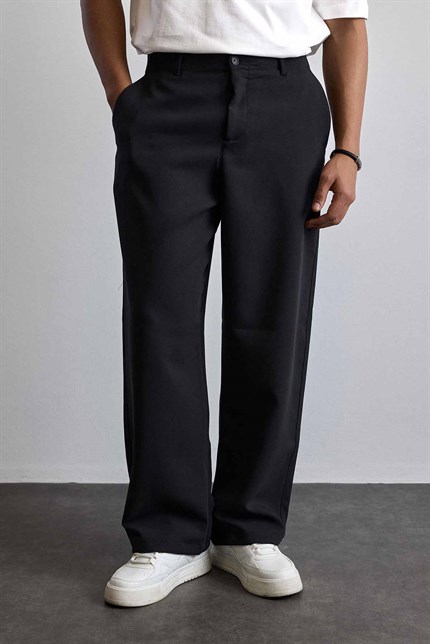 Erkek Smart Casual Bol Paça Relaxed Fit Pantolon Siyah
