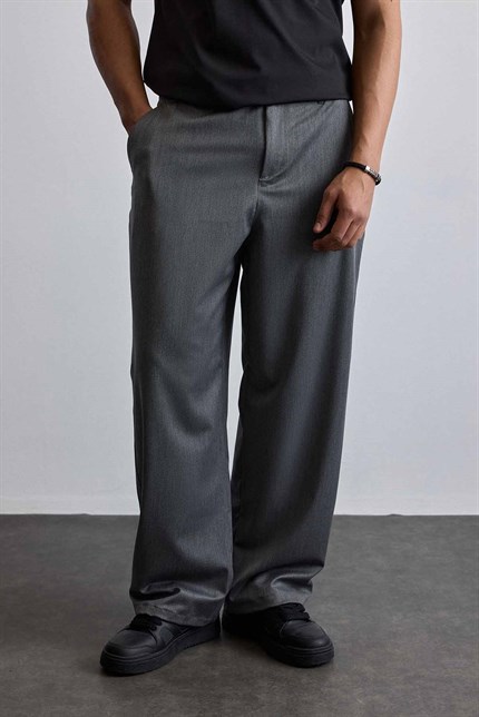 Erkek Smart Casual Bol Paça Relaxed Fit Pantolon Gri