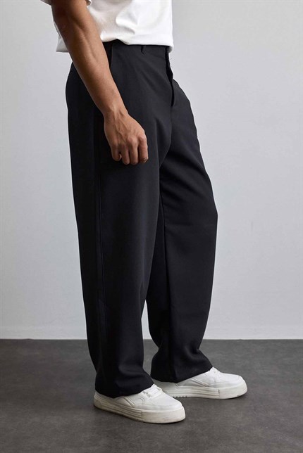 Erkek Smart Casual Bol Paça Relaxed Fit Pantolon Siyah