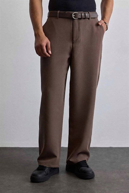 Erkek Smart Casual İnce Metal Tokalı Kemer Kahverengi