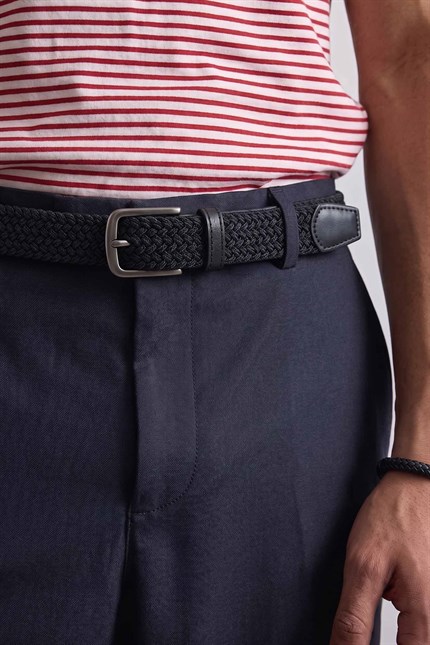 Erkek Smart Casual Örgü Metal Tokalı Kemer Siyah