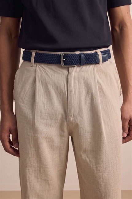 Erkek Smart Casual Örgü Metal Tokalı Kemer Lacivert
