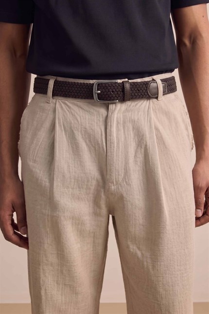 Erkek Smart Casual Örgü Metal Tokalı Kemer Kahve