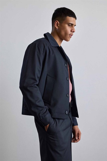 Erkek Smart Casual Relaxed Fit Düğmeli Ceket Lacivert