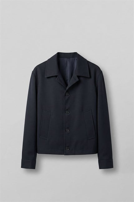 Erkek Smart Casual Relaxed Fit Düğmeli Ceket Lacivert