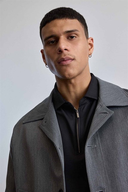 Erkek Smart Casual Relaxed Fit Düğmeli Ceket Gri