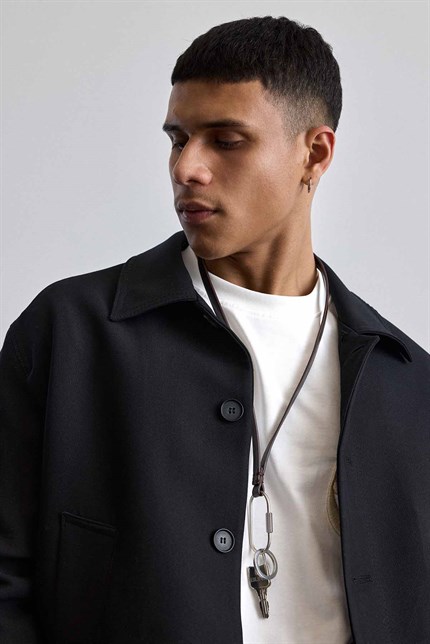 Erkek Smart Casual Relaxed Fit Düğmeli Ceket Siyah