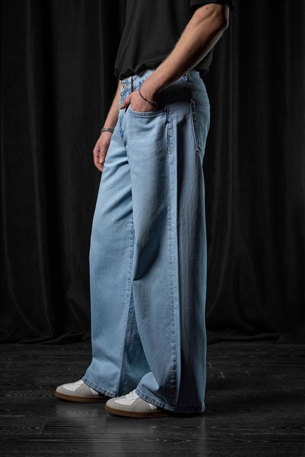 Erkek Süper Baggy Fit Jean Pantolon Buz Mavi