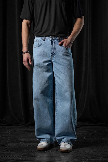 Erkek Süper Baggy Fit Jean Pantolon Buz Mavi