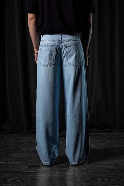Erkek Süper Baggy Fit Jean Pantolon Buz Mavi