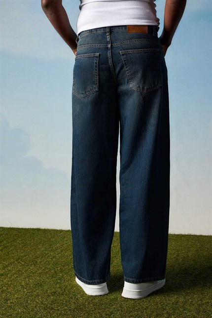 Erkek Süper Baggy Fit Jean Pantolon Koyu Mavi
