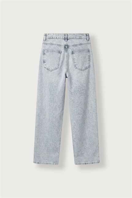 Erkek Süper Baggy Kemer Tokalı Yıkamalı Jean Buz Mavi