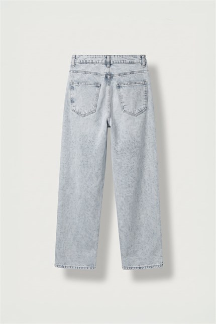 Erkek Süper Baggy Kemer Tokalı Yıkamalı Jean Buz Mavi