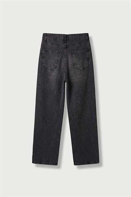 Erkek Süper Baggy Kemer Tokalı Yıkamalı Jean Siyah