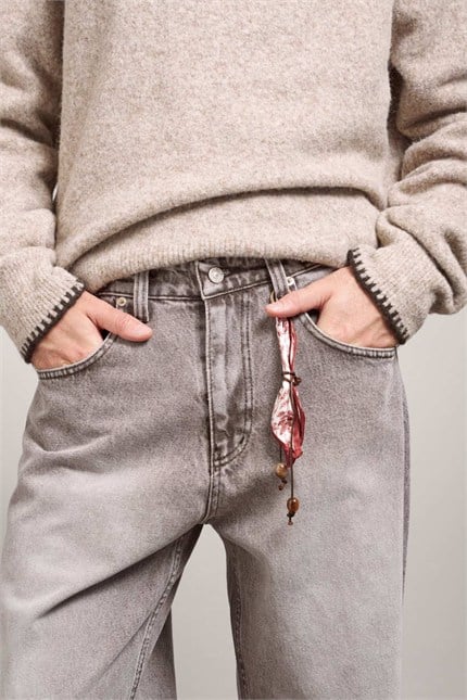Erkek Süper Baggy Kemer Tokalı Yıkamalı Jean Kahverengi