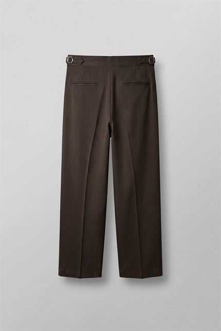 Erkek Süper Baggy Pileli Geniş Paça Gabardin Pantolon Koyu Kahve