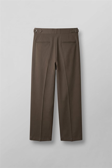 Erkek Süper Baggy Pileli Geniş Paça Gabardin Pantolon Açık Kahve