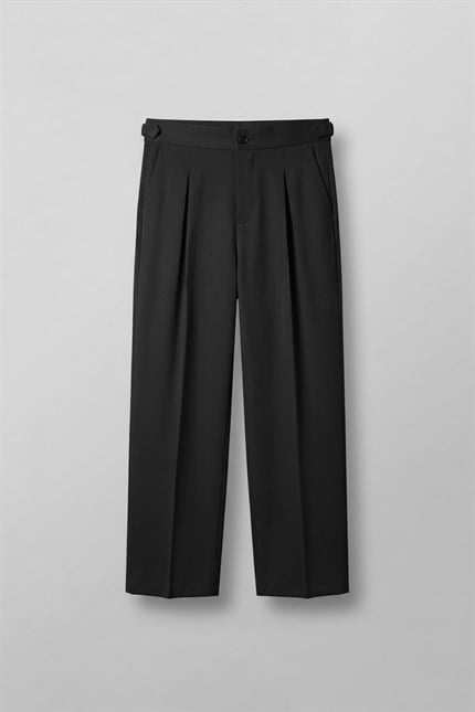 Erkek Süper Baggy Pileli Geniş Paça Gabardin Pantolon Siyah