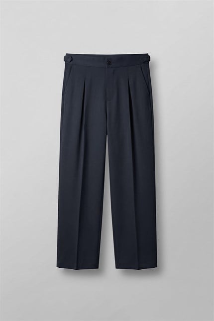 Erkek Süper Baggy Pileli Geniş Paça Gabardin Pantolon Lacivert