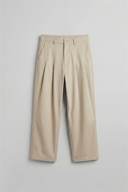 Erkek Süper Baggy Pileli Vintage Pantolon Bej