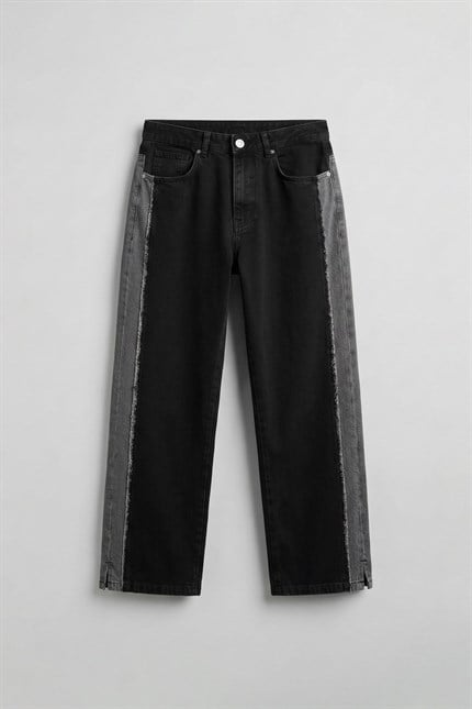 Erkek Süper Baggy Yan Panel Detaylı Jean Pantolon Siyah