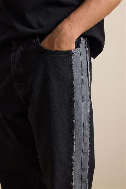 Erkek Süper Baggy Yan Panel Detaylı Jean Pantolon Siyah