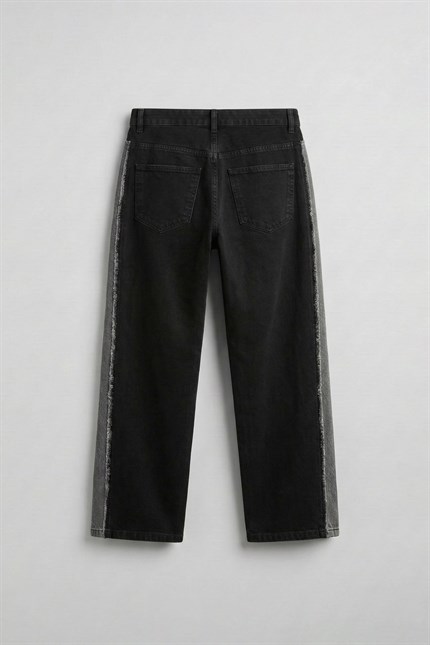 Erkek Süper Baggy Yan Panel Detaylı Jean Pantolon Siyah