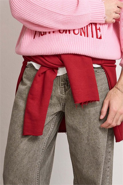 Erkek Süper Baggy Yıkamalı Jean Pantolon Haki Yeşil