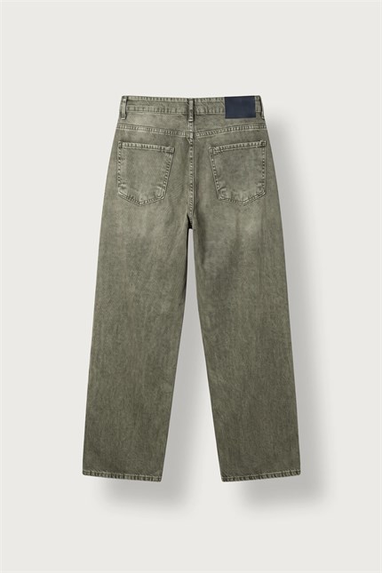 Erkek Süper Baggy Yıkamalı Jean Pantolon Haki Yeşil