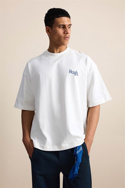 Erkek Süper Oversize Antik Figür Baskılı Premium T-Shirt Ekru