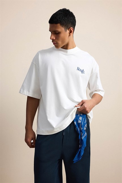 Erkek Süper Oversize Antik Figür Baskılı Premium T-Shirt Ekru