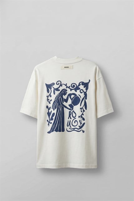 Erkek Süper Oversize Antik Figür Baskılı Premium T-Shirt Ekru