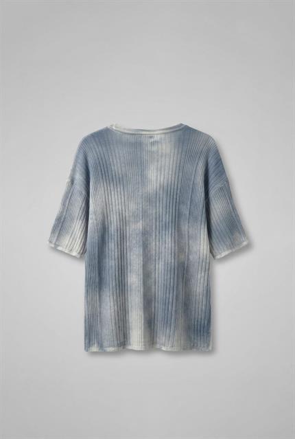 Erkek Super Oversize Desenli Triko T-Shirt Mavi