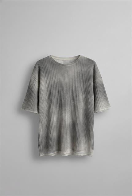 Erkek Super Oversize Desenli Triko T-Shirt Siyah