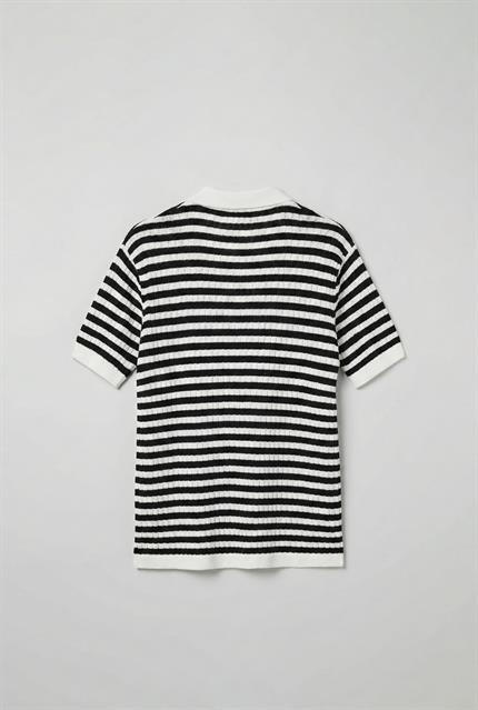 Erkek Triko Polo Yaka Çizgili T-Shirt Siyah