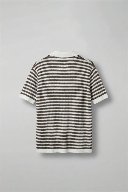 Erkek Triko Polo Yaka Çizgili T-Shirt Kahve