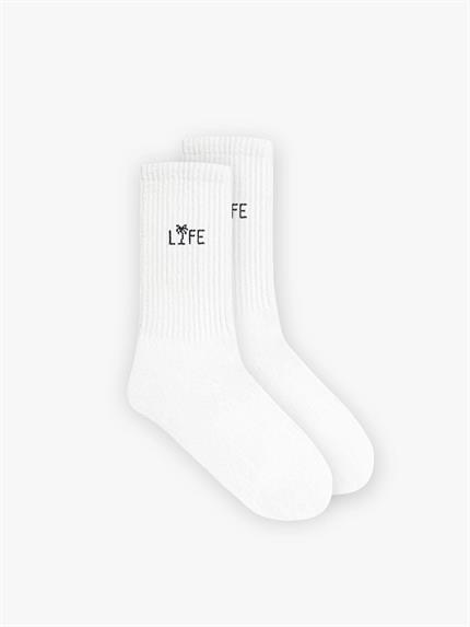 Erkek Unisex Life Baskılı Uzun Kolej Tenis Çorap Beyaz