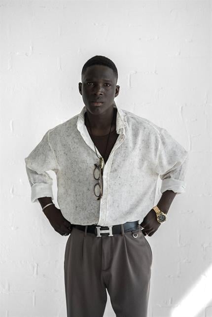 Erkek Uzun Kollu Desenli Oversize Gömlek Ekru