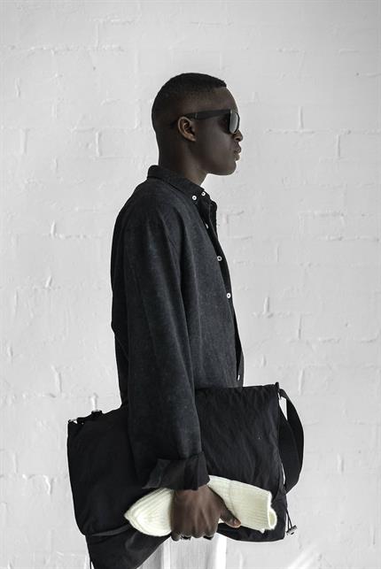 Erkek Uzun Kollu Desenli Oversize Gömlek Siyah