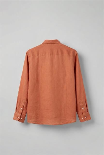 Erkek Uzun Kollu Regular Fit %100 Keten Gömlek Turuncu