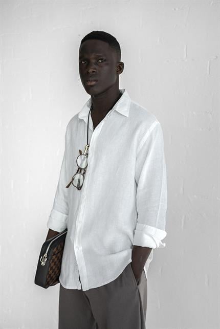 Erkek Uzun Kollu Regular Fit %100 Keten Gömlek Beyaz