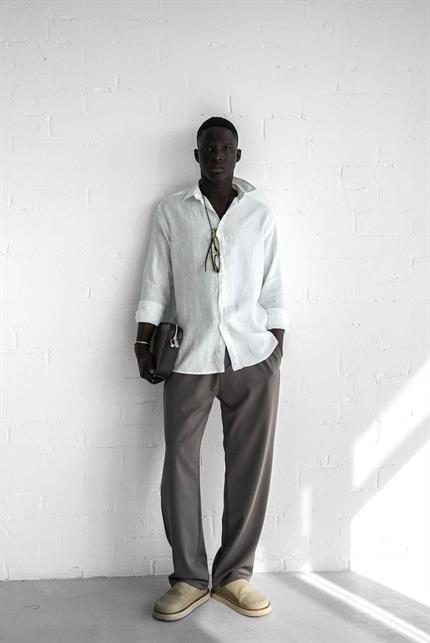 Erkek Uzun Kollu Regular Fit %100 Keten Gömlek Beyaz