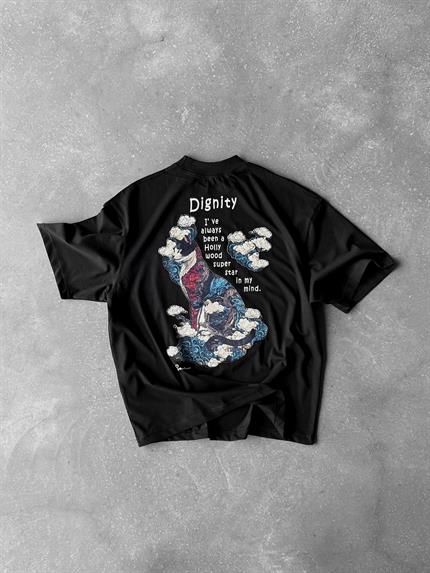 Erkek Yamalı Oversize T-Shirt Siyah