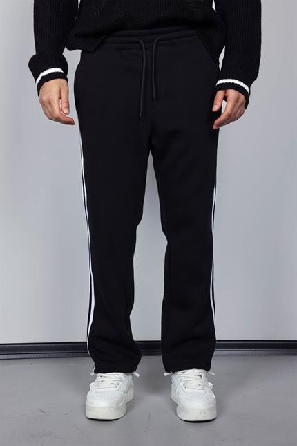 Erkek Yan Şeritli Baggy Fit Eşofman Siyah