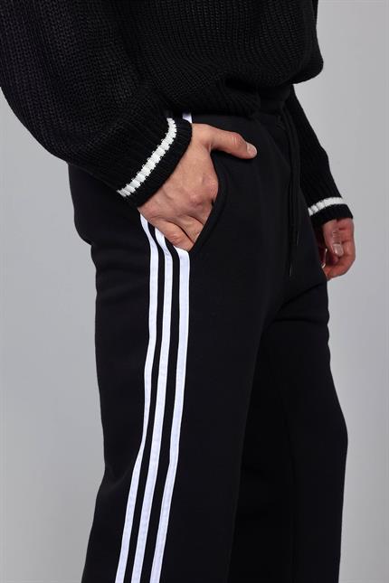 Erkek Yan Şeritli Baggy Fit Eşofman Siyah