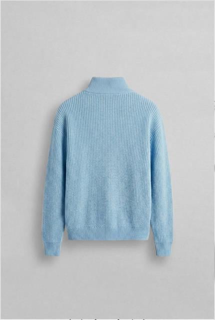 Erkek Yarım Fermuarlı Örme Kazak Bebek Mavi